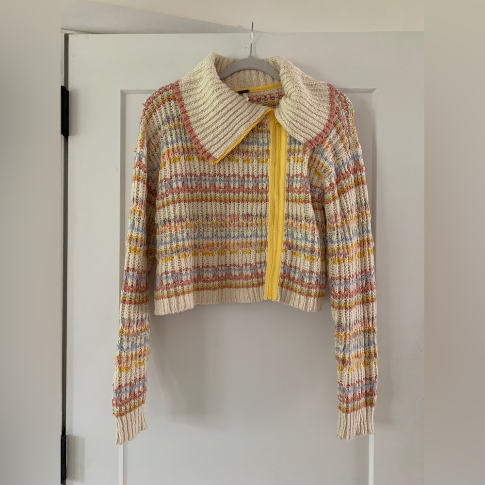 Free people multi color zip up sweater size medium